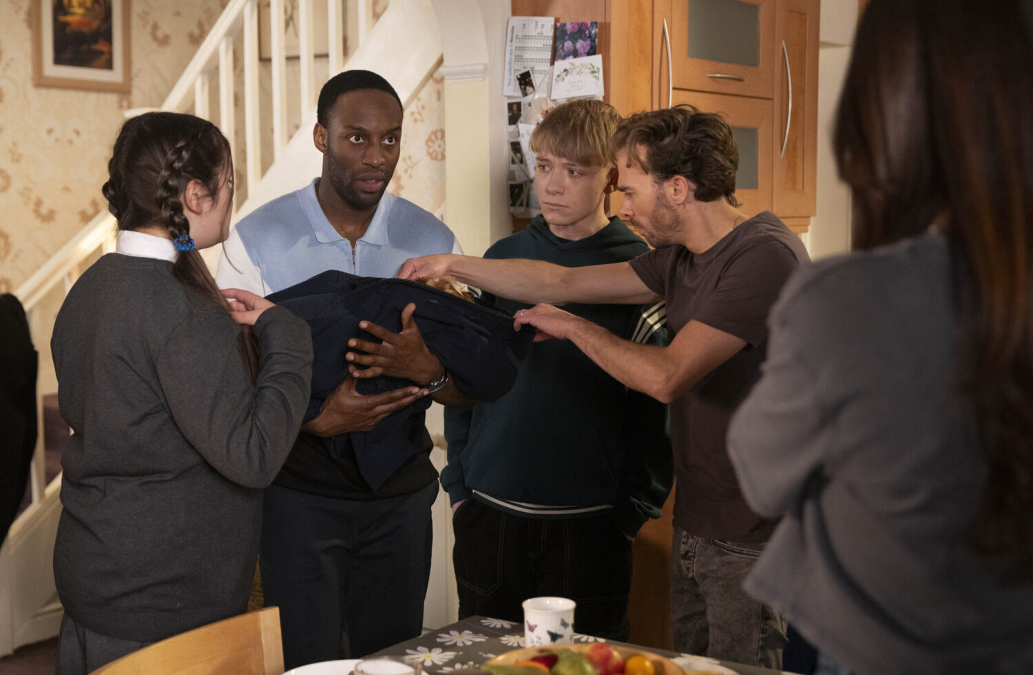 Michael, Lily, Max, David tending to David the Dog