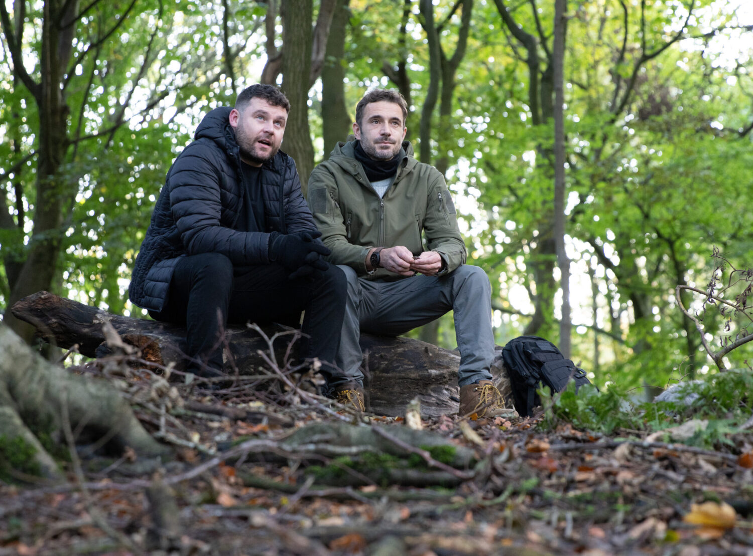 Emmerdale's Aaron and John sitting outside together
