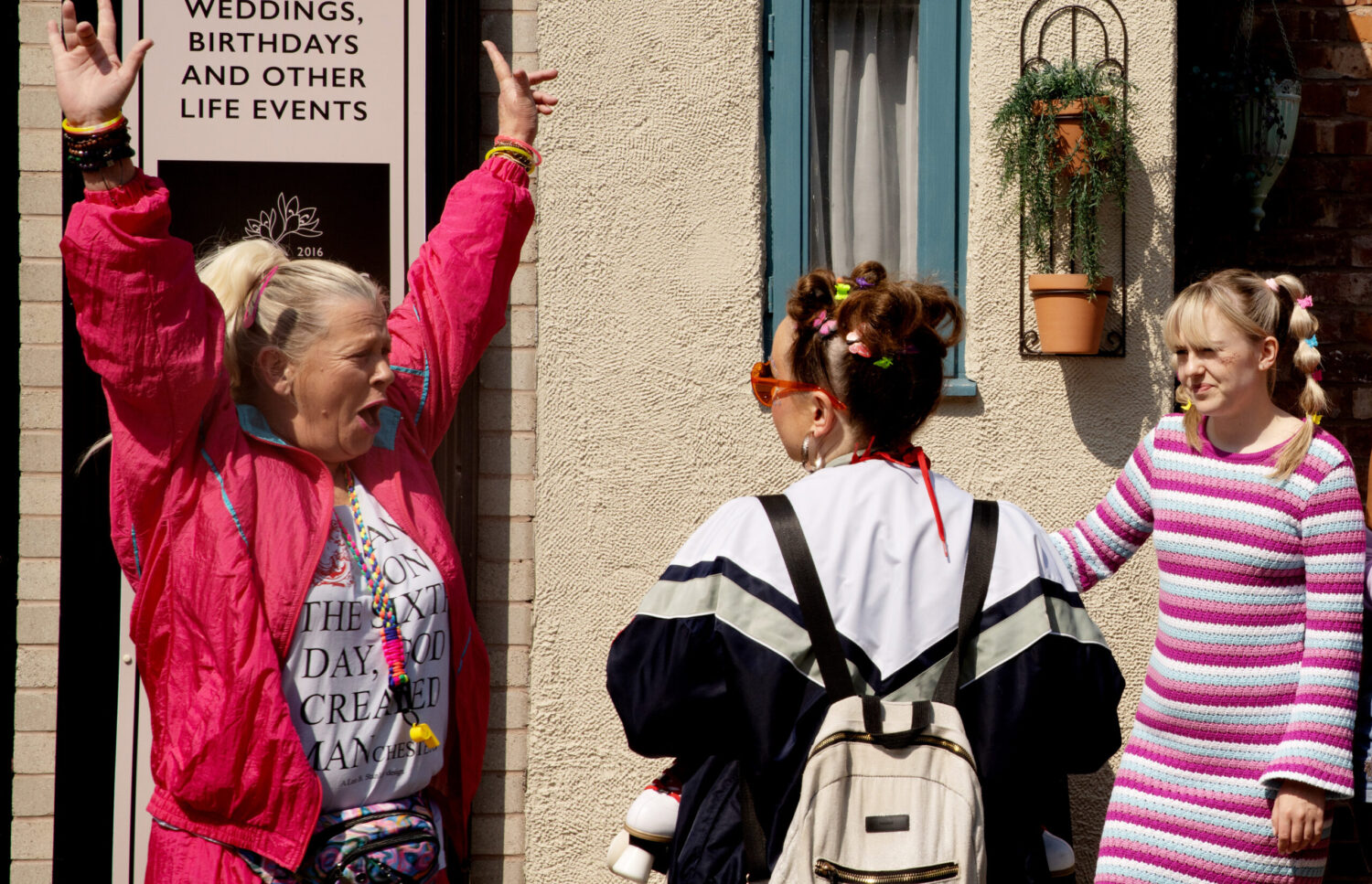 Bernie partying at a street rave on Corrie
