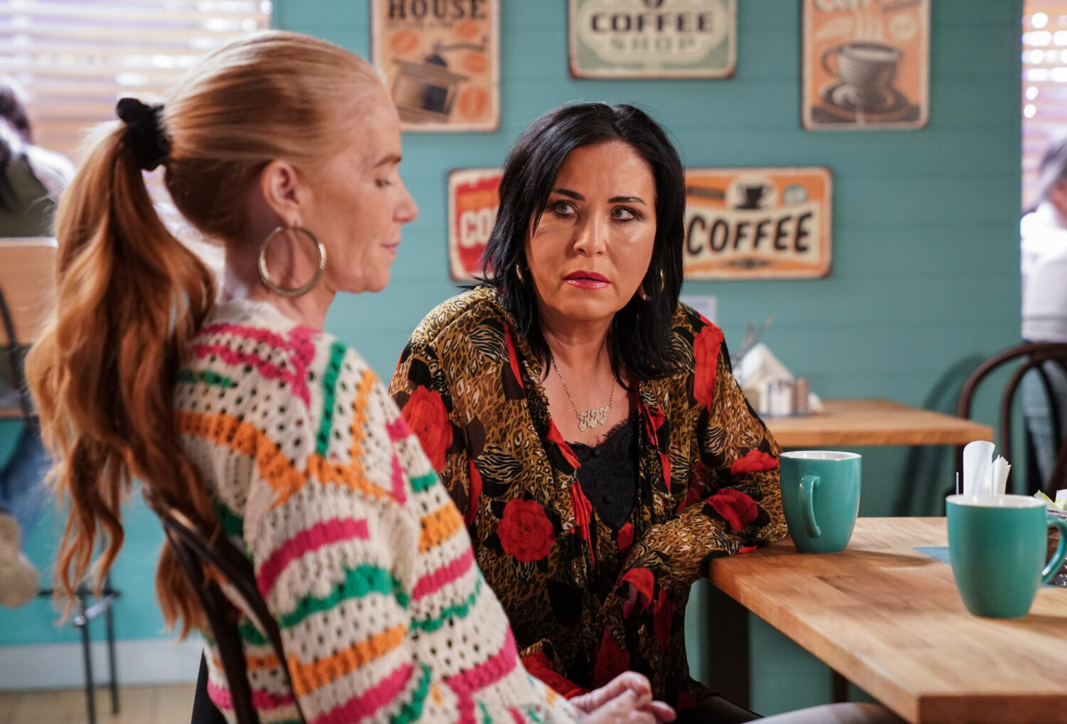 EastEnders' Bianca and Kat are talking together at Kathy's