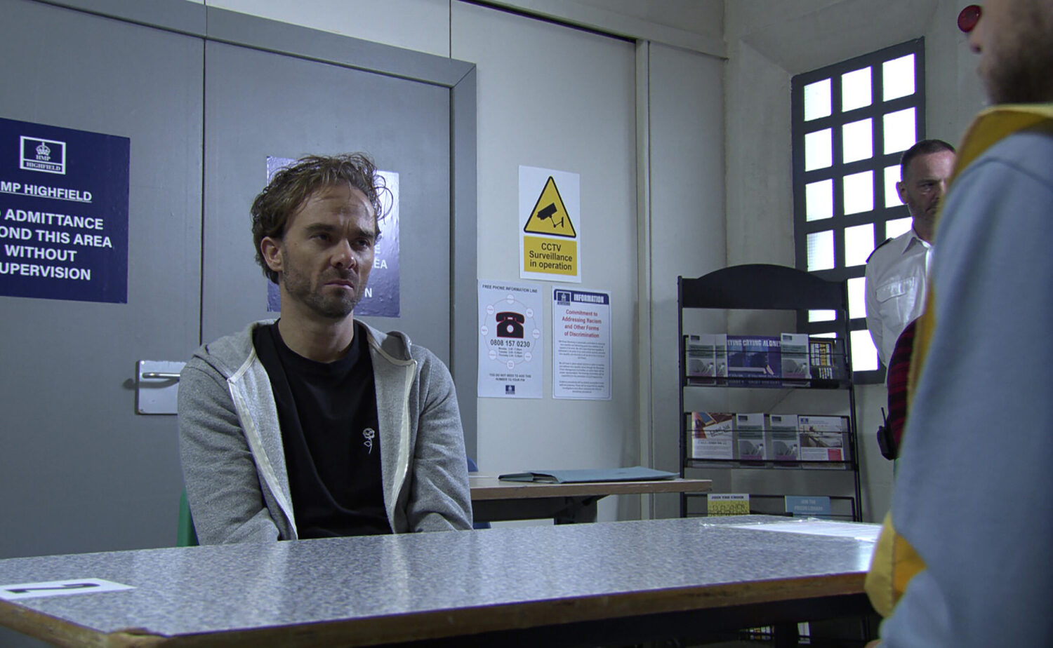 Corrie's David is talking to Clayton at the prison