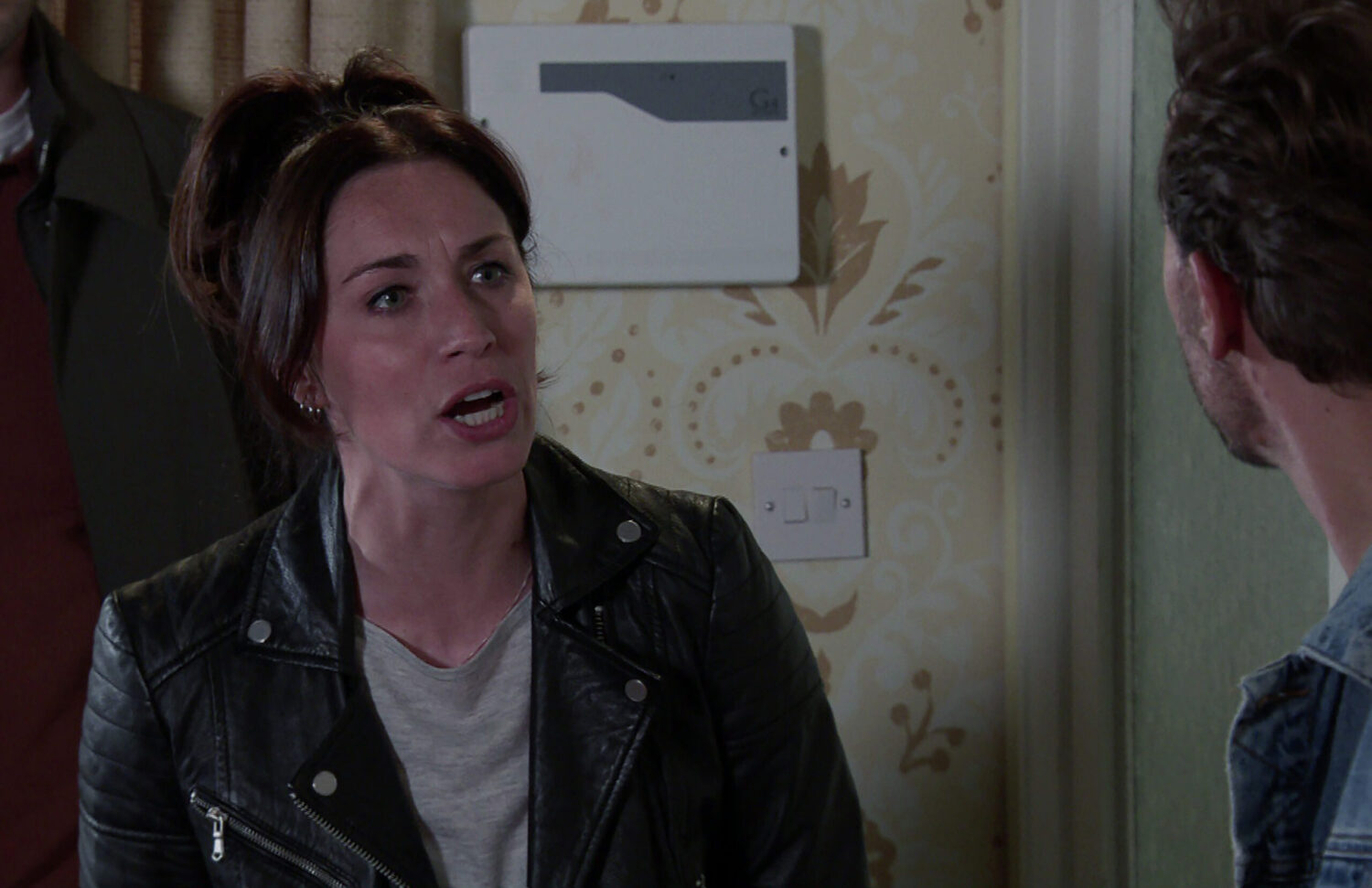 Coronation Street's Shona looking serious whilst talking to Shona