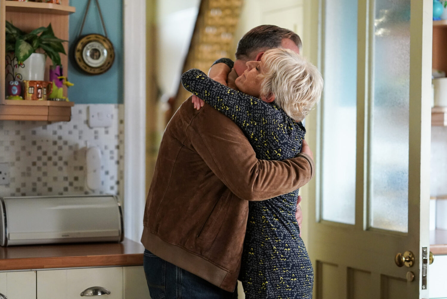 Jean and Harvey hug in EastEnders