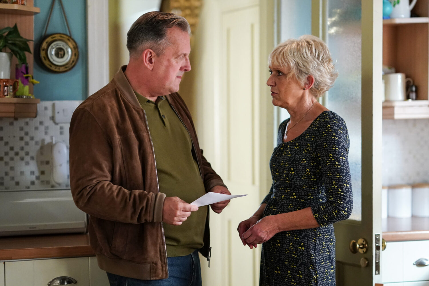 Jean and Harvey share a tense conversation on EastEnders