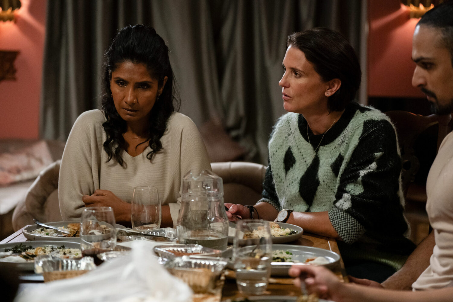 EastEnders' Suki and Eve serious at the dinner table
