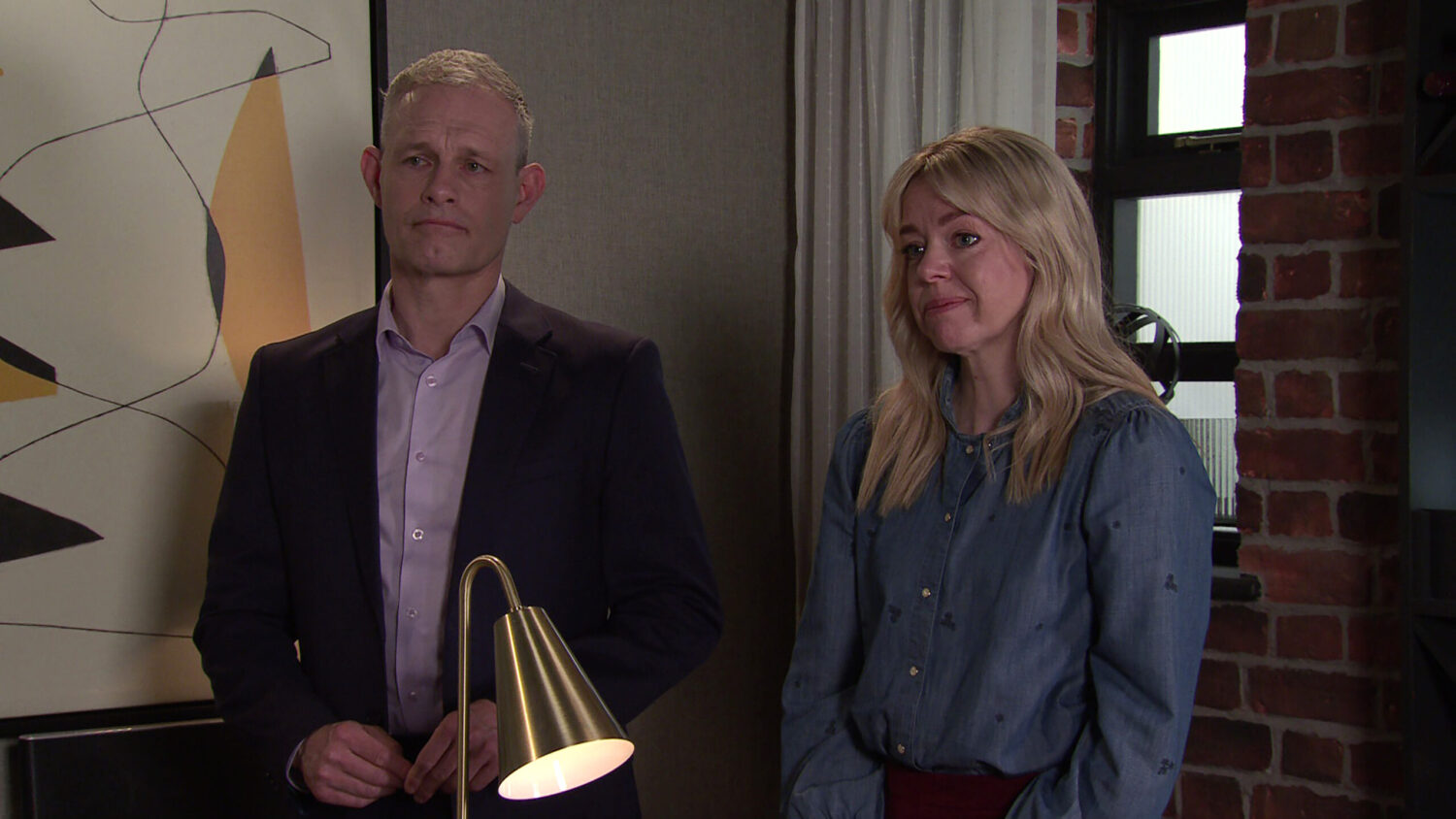 Coronation Street's Nick and Toyah standing awkwardly