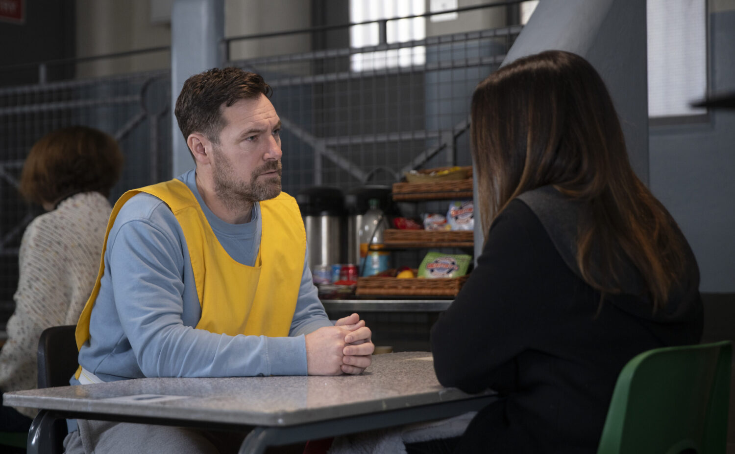 Coronation Street's Rob in prison, talking to Carla