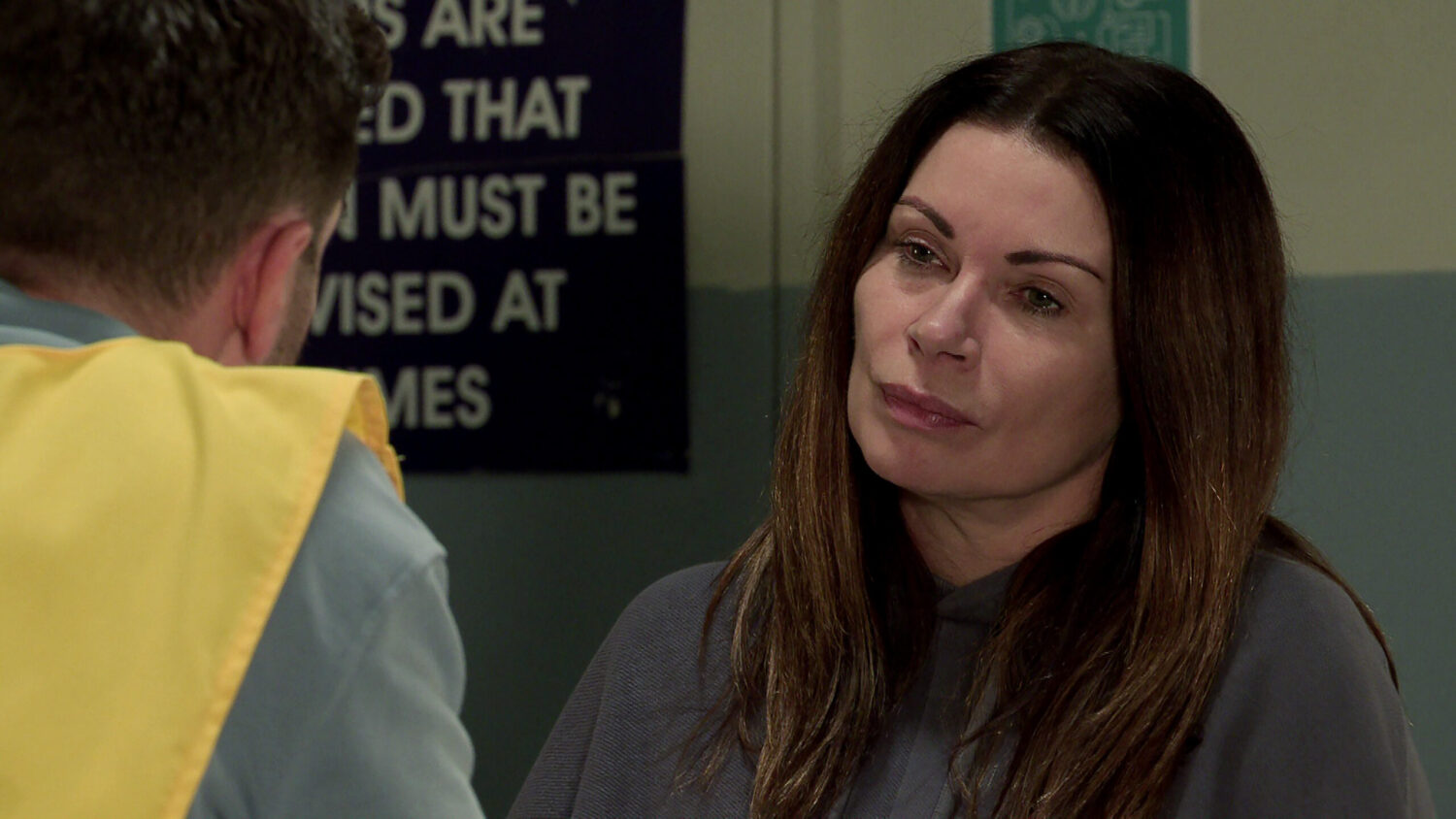 Carla talking to Rob in prison, upset