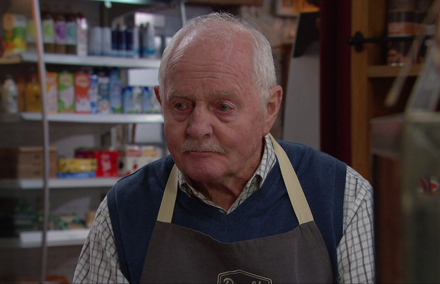 Emmerdale's Pollard is miserable in the shop