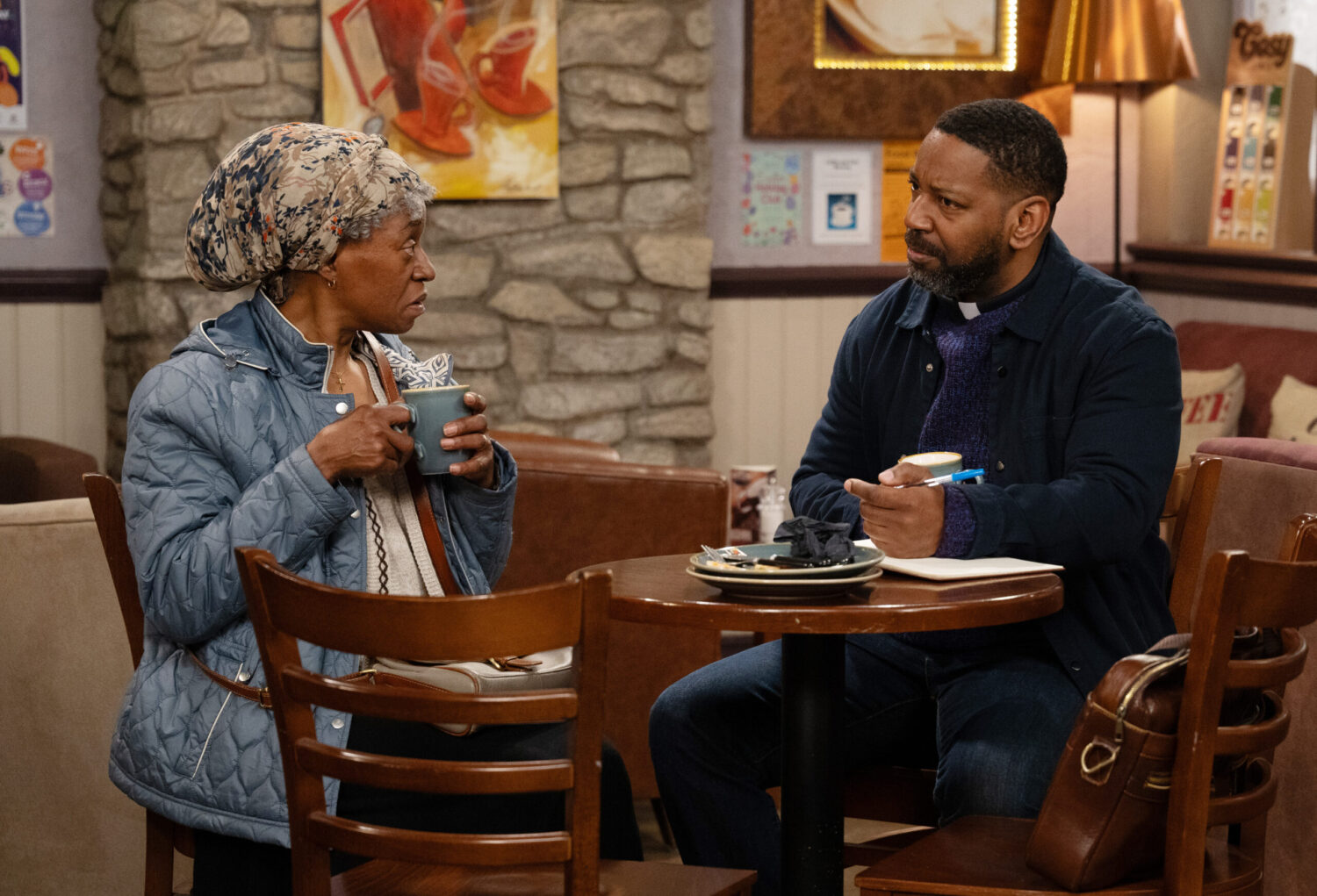 Claudette and Charles talking in Emmerdale