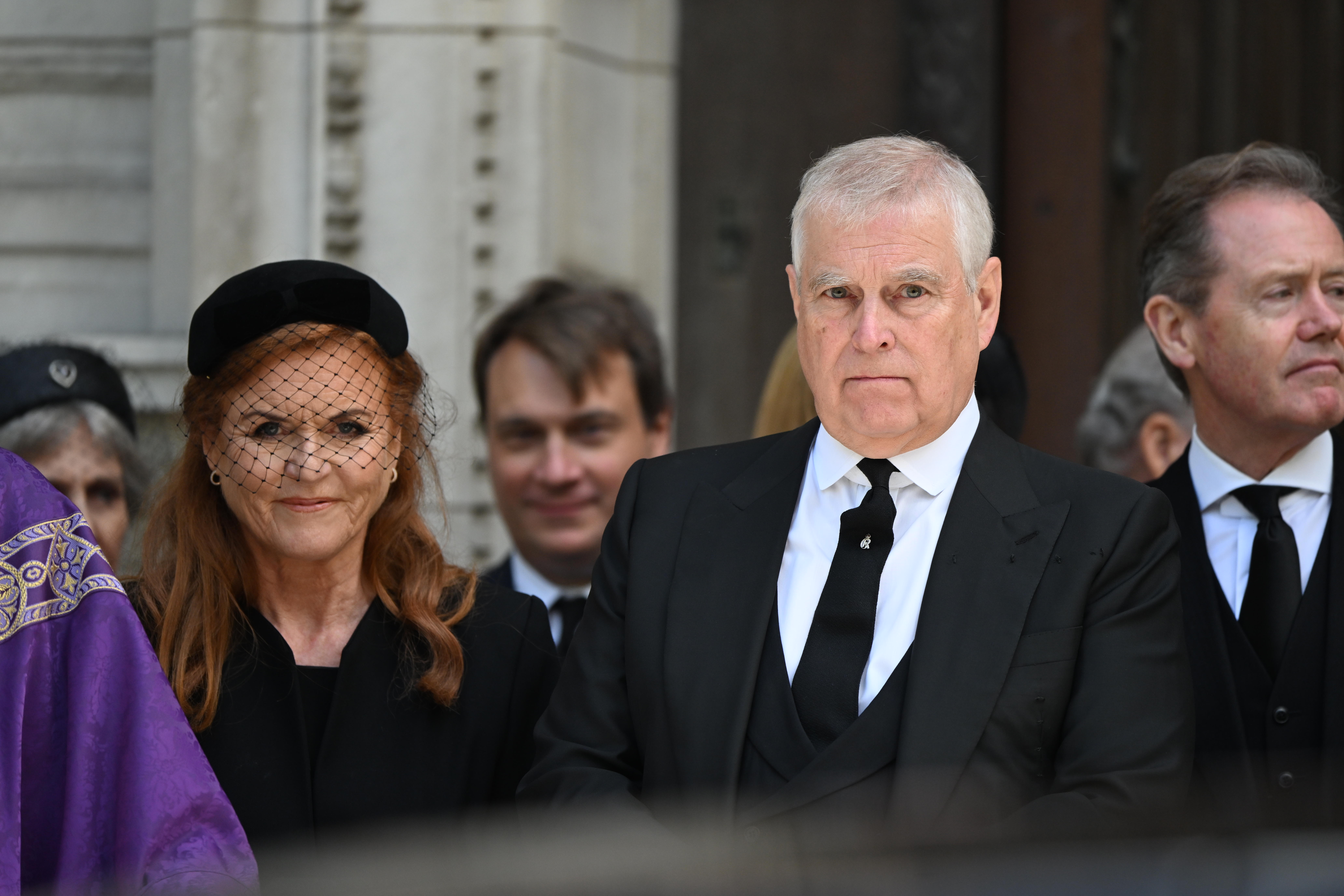 Sarah Ferguson and Prince Andrew at Duchess of Kent's funeral