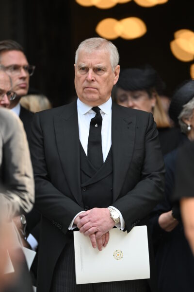 Prince Andrew attending Duchess of Kent's funeral