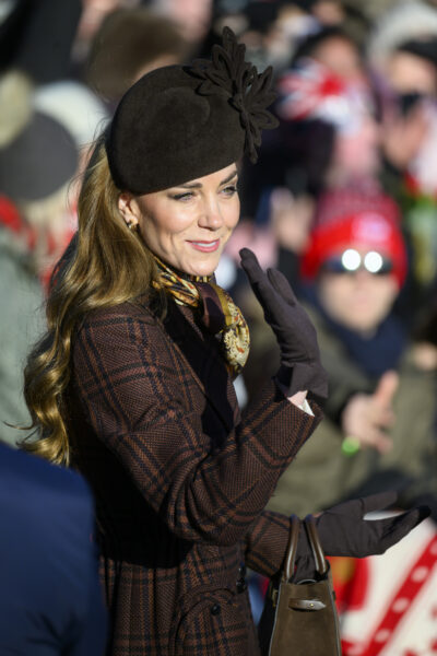 Princess Kate smiling and waving on Christmas Day 2025